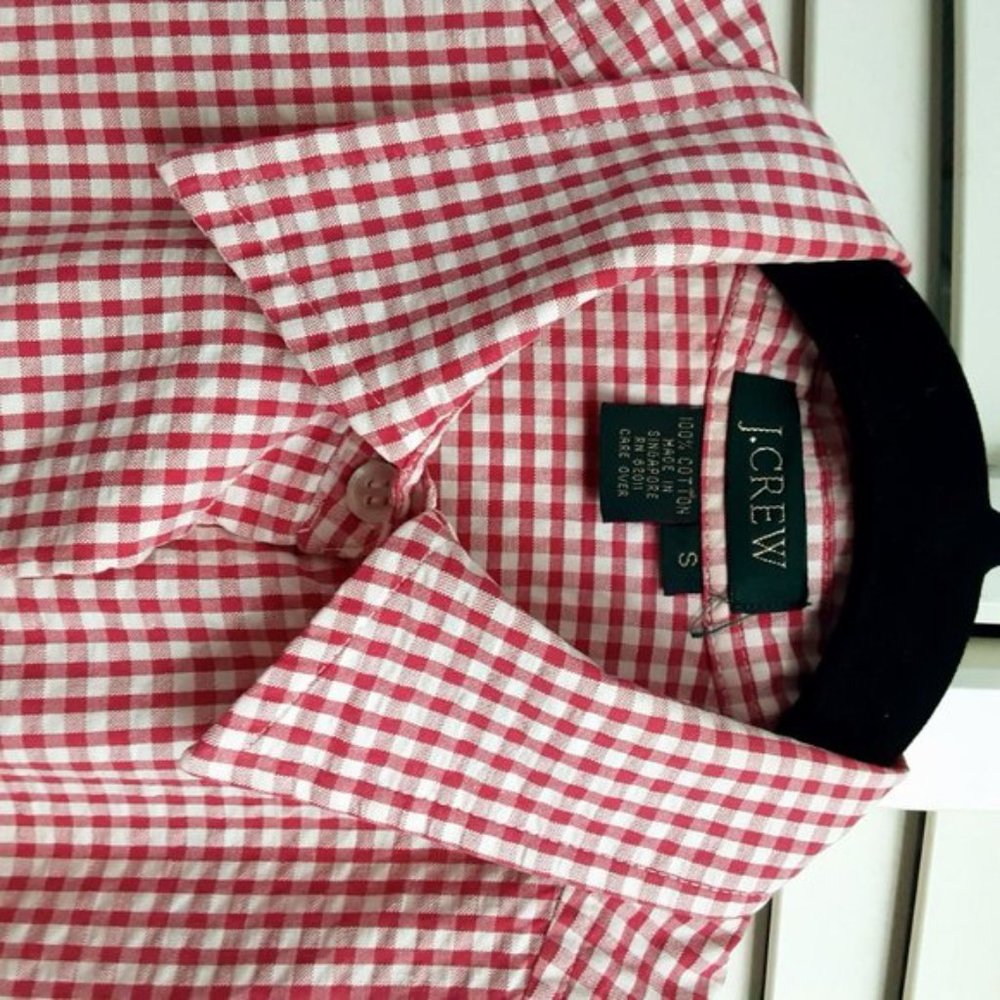 J.Crew Mens Red White Gingham Button Front Long Sleeve Shirt Small - Picture 3 of 9